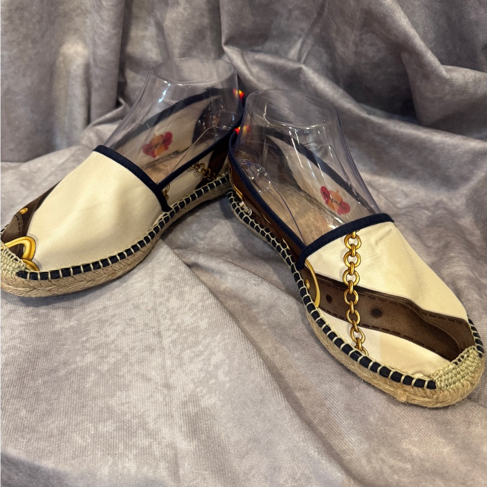 Respoke Elegant Cream Designer Scarf Chain‎ Design Espadrilles size 6.5